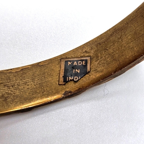 VINTAGE Mother of Pearl MOP Stripe Inlay Brass Bangle Bracelet Made in India - Picture 4 of 6